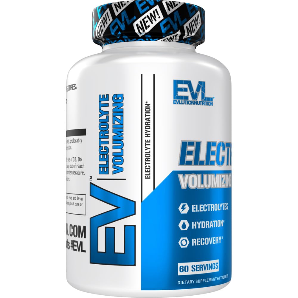 Evlution Nutrition Volumizing Electrolyte Hydration Tablets - Rapid Rehydration Supplement - Recharge and Recover - Contains 8 Key Electrolytes - Vegan, Gluten-Free, and Keto Friendly - 60 Servings