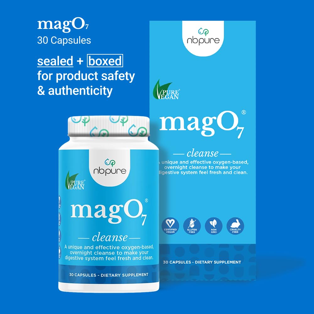 nbpure MagO7 - Natural Colon Cleanse & Detox - Occasional Constipation Relief, Stool Softening, & Bloating Support for Men & Women - Ozonated Magnesium Oxide, 30 Capsules