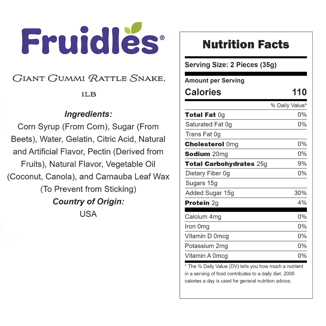 Fruidles Giant Gummy Rattle Snake Candy Assorted Fruit Flavors Allergy Friendly NonGMO No Artificial Sweeteners HalfPound