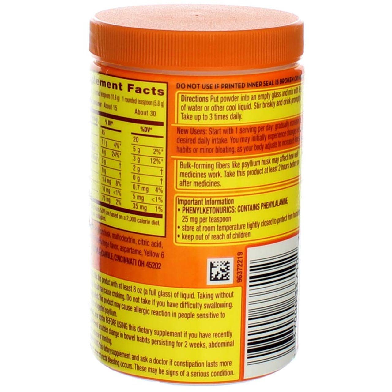 Meta-mucil Multihealth Fiber #1 Doctor Recommended Brand and 100% Natural Psyllium Husk Sugar Free Daily Fiber Supplement of Orange Smooth Fiber Powder and Naturally and Artificially Flavored- 3 Pack