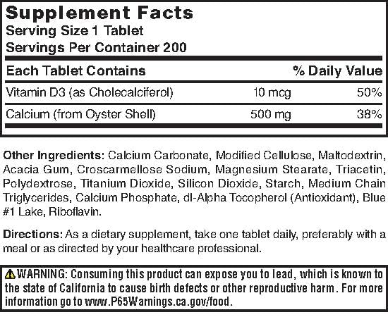 Nature's Blend Oyster Shell Calcium with D3 200 Tabs
