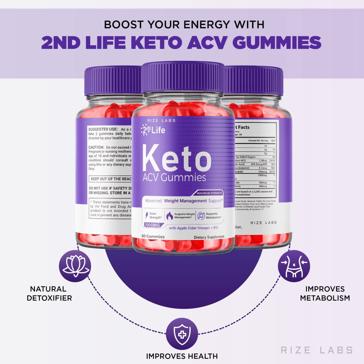 rize labs - 2nd Life Keto ACV Gummies for Advanced Weight Loss Pro Burn Keto Gummies with Apple Cider Vinegar Supplement Belly Fat Extra Strength (300 Gummies)