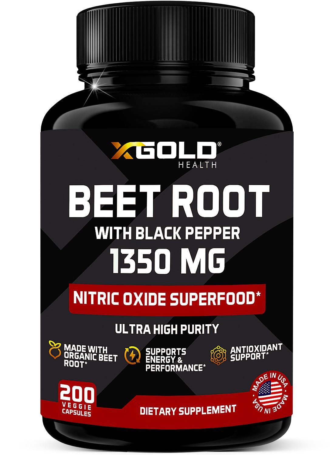 Organic Beet Root Beet Capsules 1350 mg 200 Veggie caps Superfood Nitric Oxide Strongest Premium Supplement Natural Nitrates | Black Pepper for Best Benefits | Non-GMO, & Gluten-Free | Made in USA