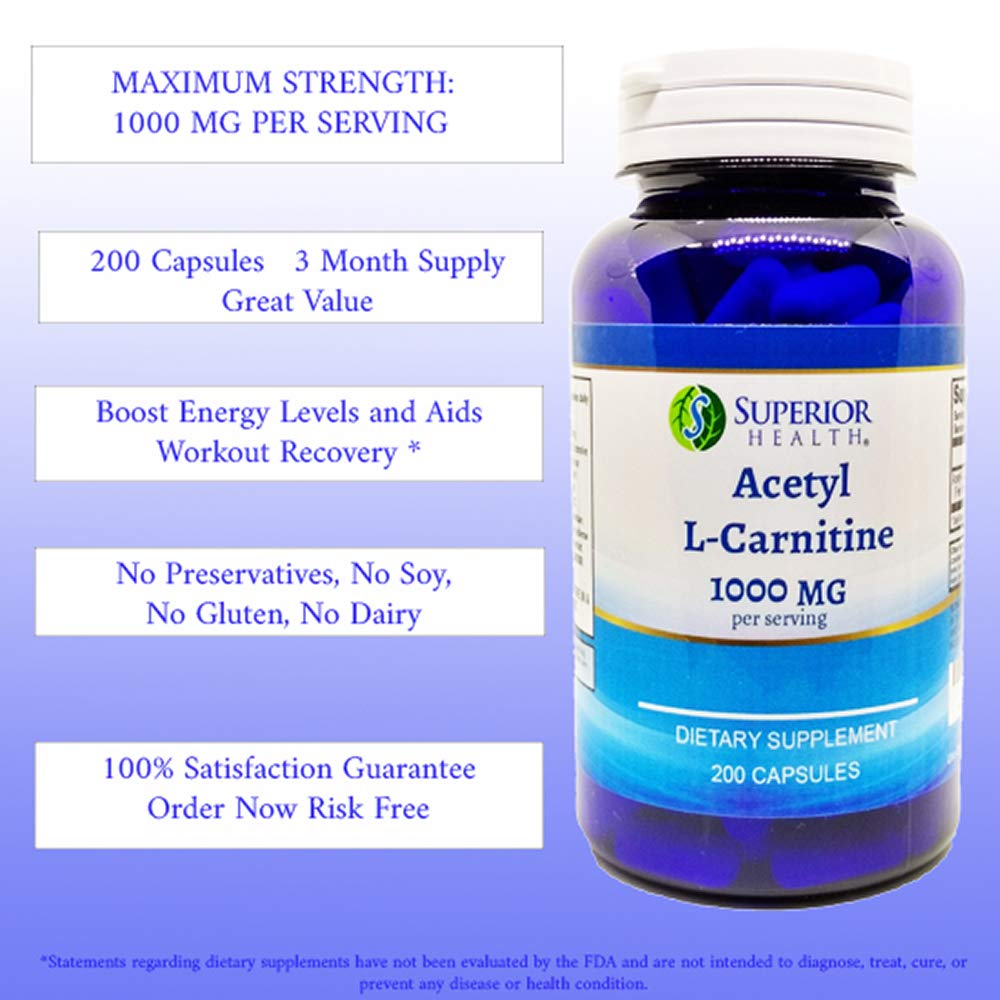 Superior Health L-Carnitine 200 Capsules - 500mg per Capsule