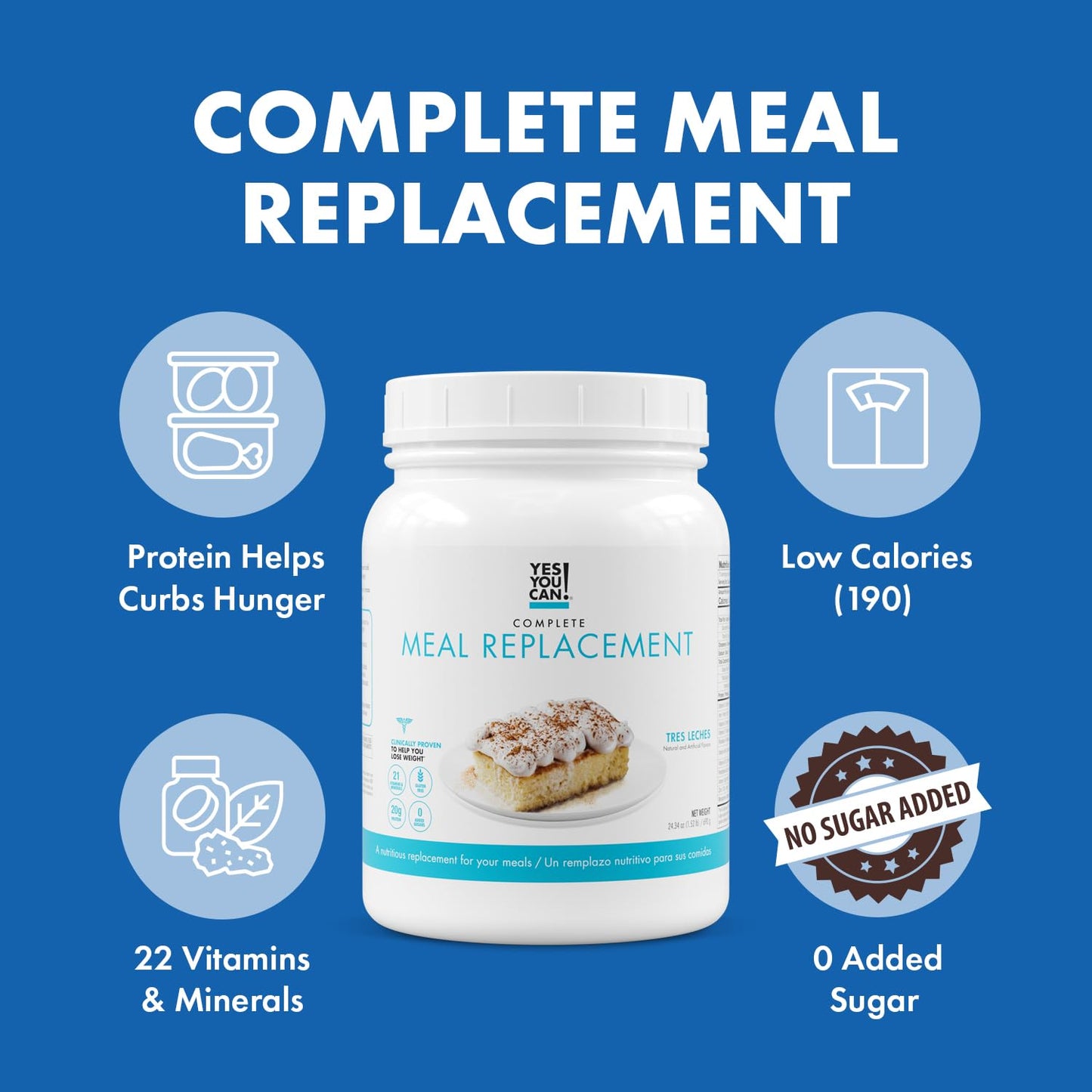 Yes You Can! Complete Meal Replacement - 15 Servings, 20g of Protein, 0g Added Sugars, Over 20 Vitamins and Minerals - All-in-One Nutritious Meal Replacement Shake (Tres Leches)