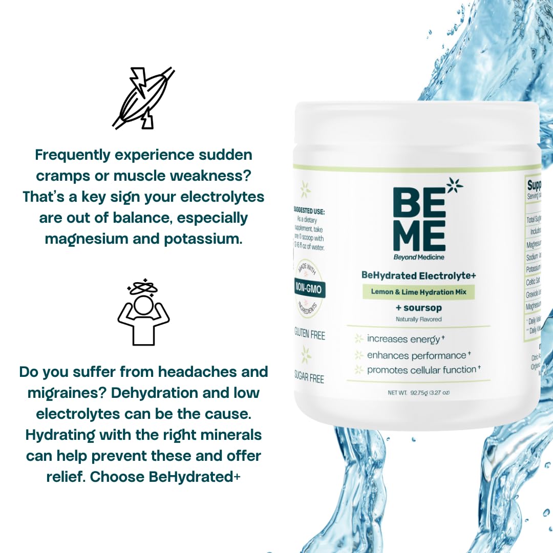 BeHydrated Soursop Electrolyte+ Mix | Hydration & Recovery Support with Magnesium, Potassium & Celtic Salt | Sugar Free with Soursop Leaf Powder | Lemon & Lime Flavor