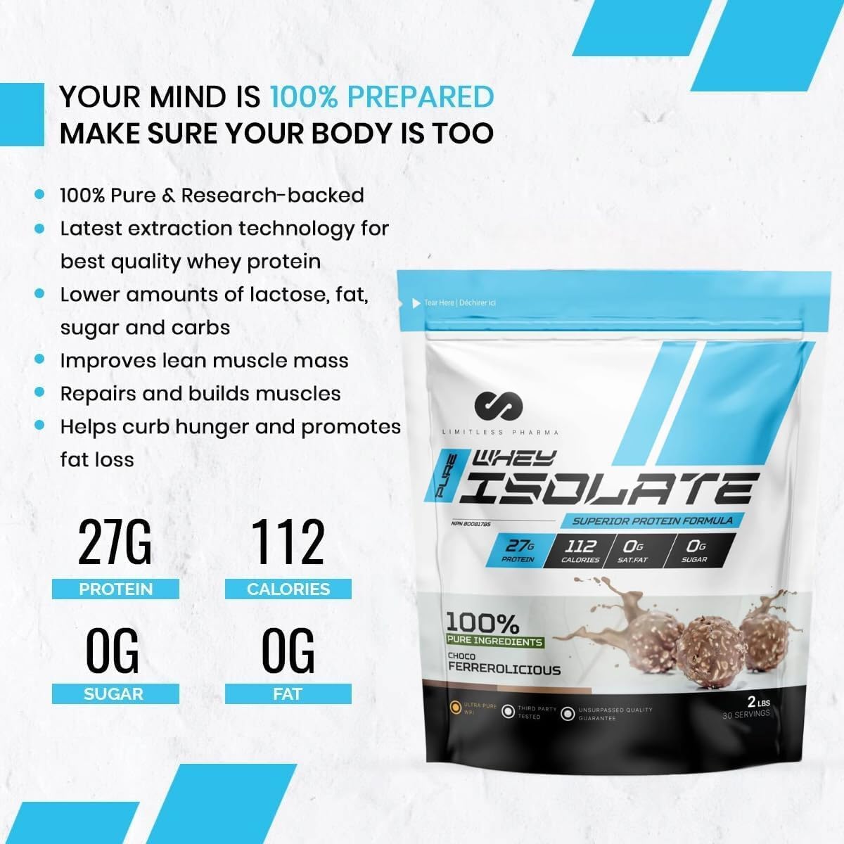 Limitless Pharma Pure Whey Isolate | High Protein Whey Isolate Protein Powder | 27g Protein, 6g BCAAs, Sugar Free, Gluten Free, Low Carb, Low Lactose | 74 Servings, 5LB (Coconut Island)
