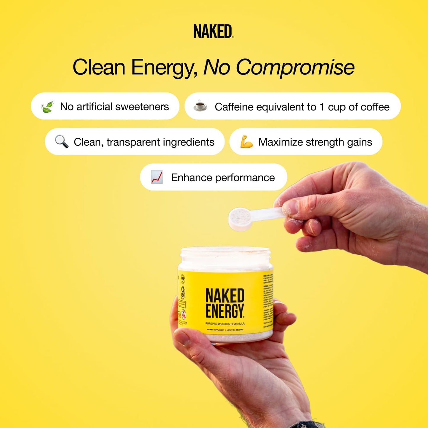 Naked Energy - Pure Pre Workout Powder for Men and Women, Vegan, Unflavored, Healthy Pre Workout - No Added Sweeteners, Colors Or Flavors - 50 Servings