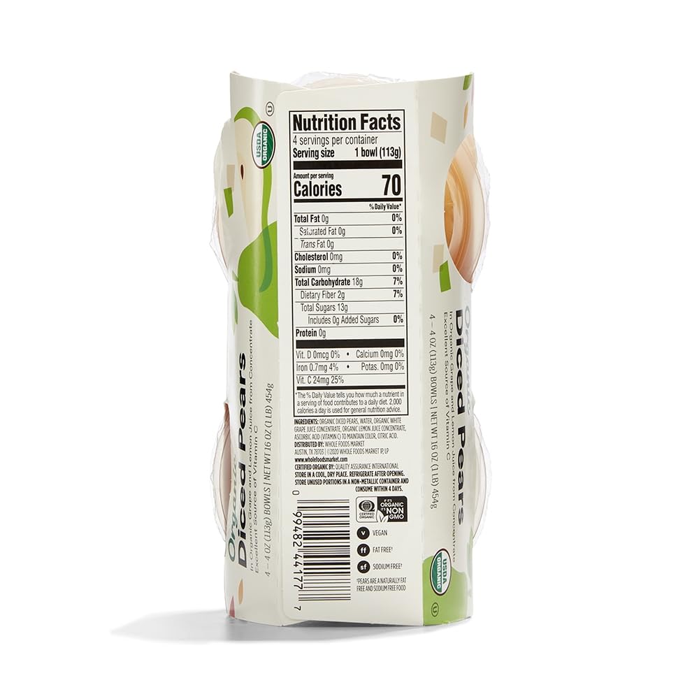 365 by Whole Foods Market Pears Diced Organic 4 Count 16 Ounce