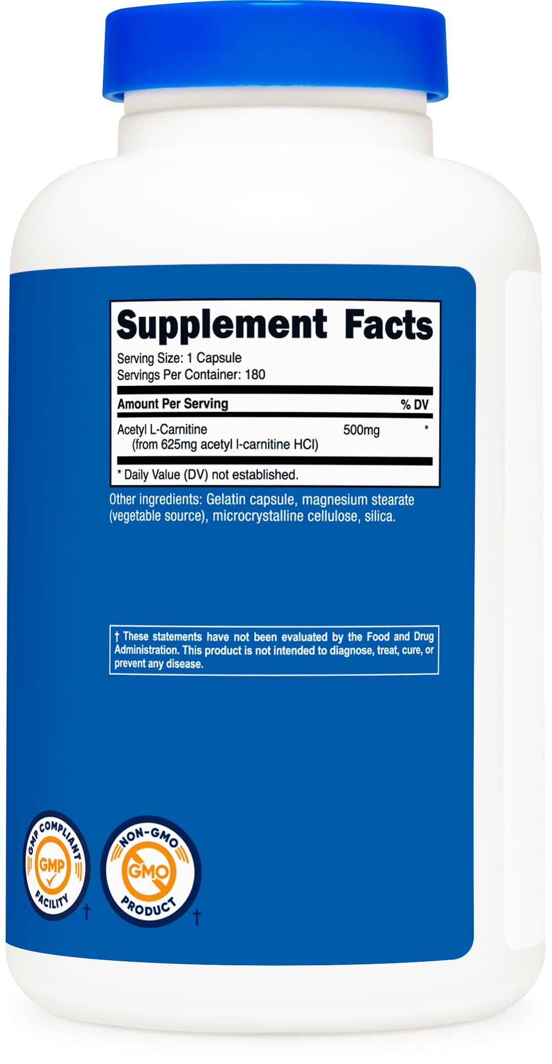Nutricost Acetyl L-Carnitine (ALCAR) 500mg, 180 Capsules, 180 Servings - Non-GMO and Gluten Free, 1 Capsule per Serving