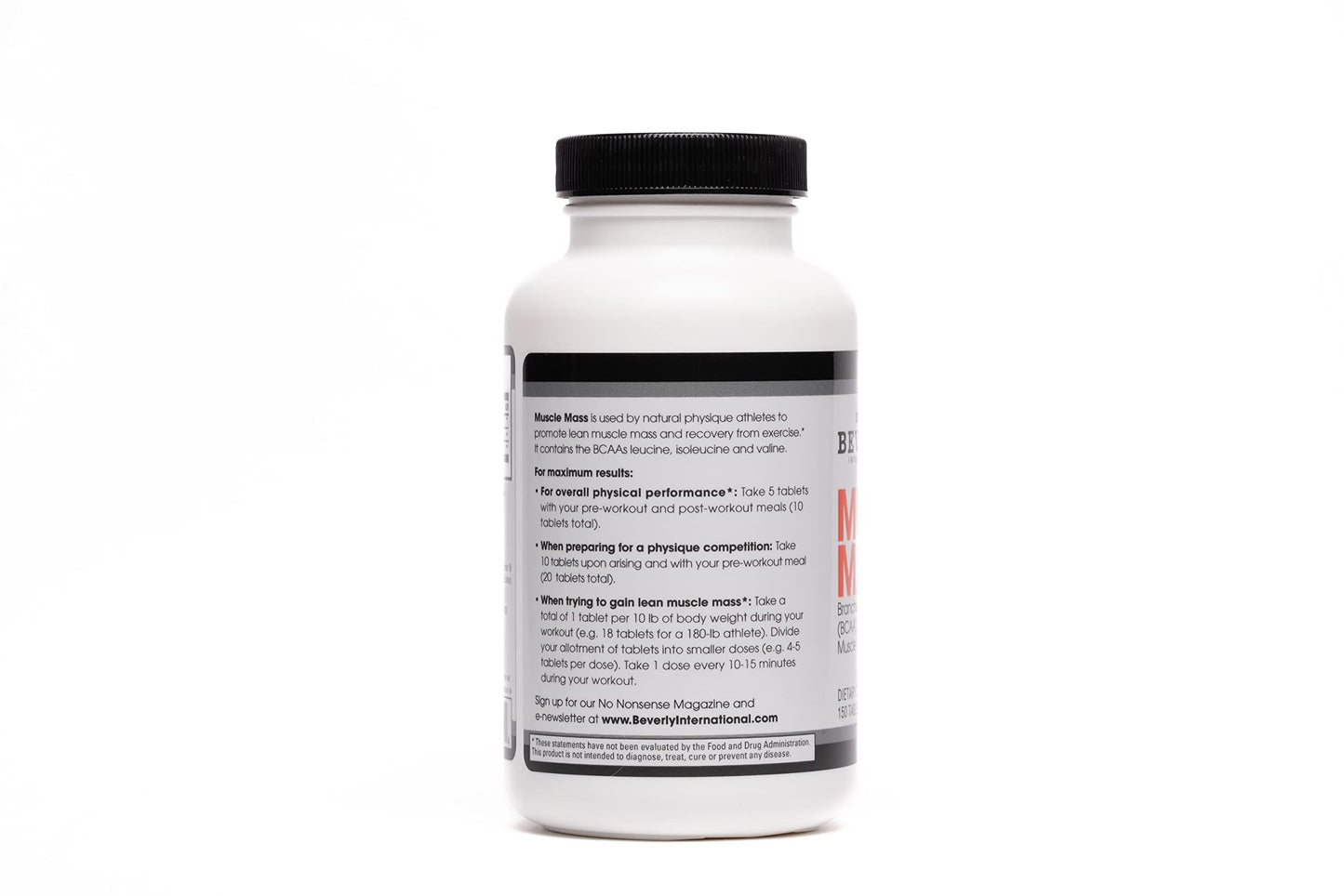 Beverly International Muscle Mass, 150 Tablets. A Free-Form Branched-Chain Amino Acid (BCAA) for Lean Muscle Mass & Recovery. Contains 2.5:1:1 Ratio of Leucine to Isoleucine to Valine. Muscle Fuel