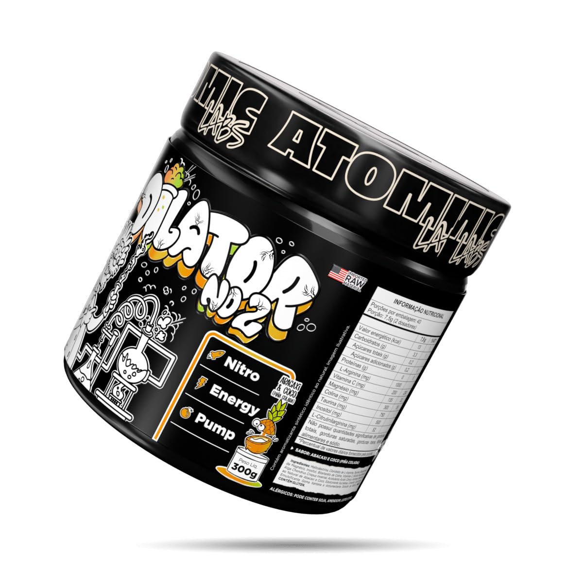 Atomic Labs Dilator N02 Nitric Oxide Booster, Piña Colada Flavor, 300g, 40 Servings