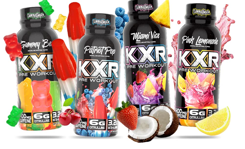 VMI Sports KXR High Stimulant Pre-Workout Energy Ready to Drink 400mg Caffeine, 6g Citrulline, 3.2g Beta-Alanine | Delicious - Convenient - Powerful | 12.5 oz Bottles (Miami Vice, 12 Bottles)