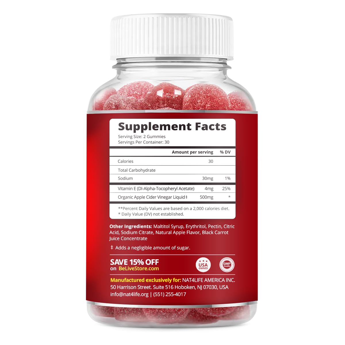 Belive Apple Cider Vinegar Gummies - ACV Gummies Without Sugar I Detox & Cleanse Digestive Health I Alternative to Capsules, Vegan, Keto Friendly, Non-GMO, Gluten Free | 60 Ct