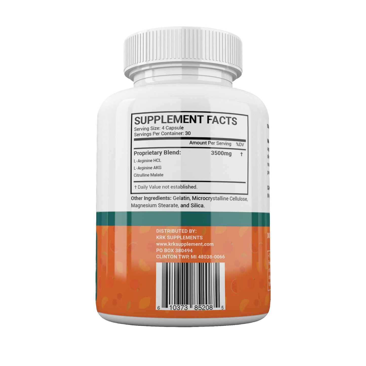 KRK SUPPLEMENTS 2 Bottles Nitric Oxide Complex 3500mg Per Serving L-Arginine HCL AAKG AKG Alpha Ketoglutarate Citrulline Malate 240 Total Capsules