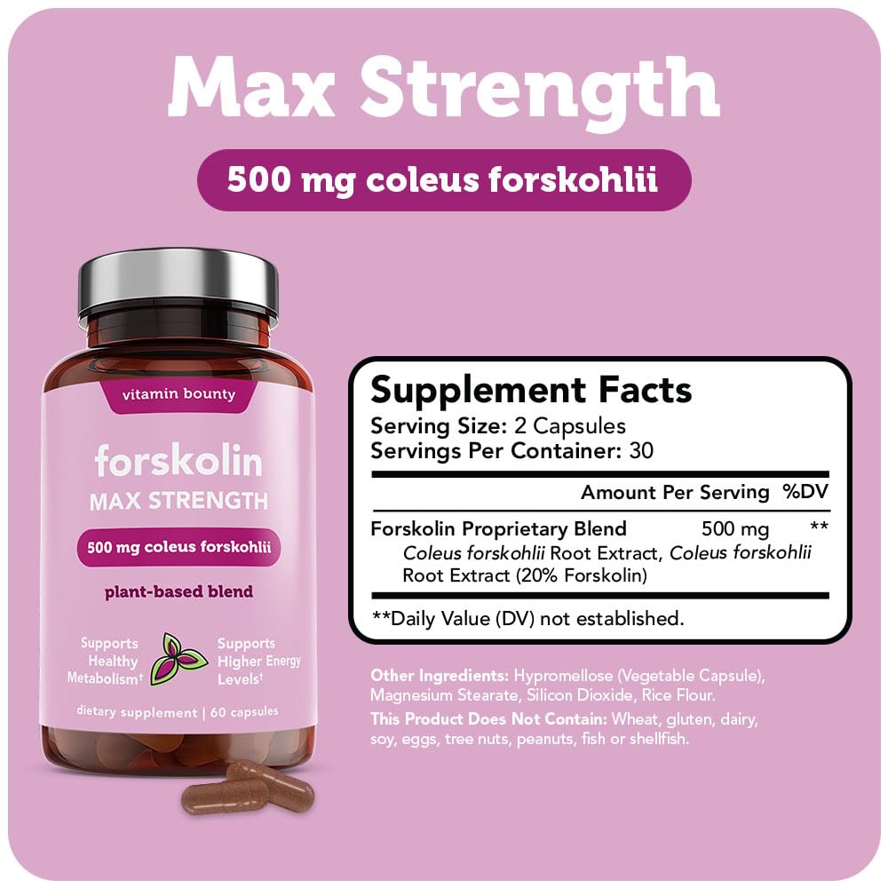 Vitamin Bounty Forskolin Max Strength - Natural Weight Management Supplement - Supports Healthy Digestion - 60 Capsules