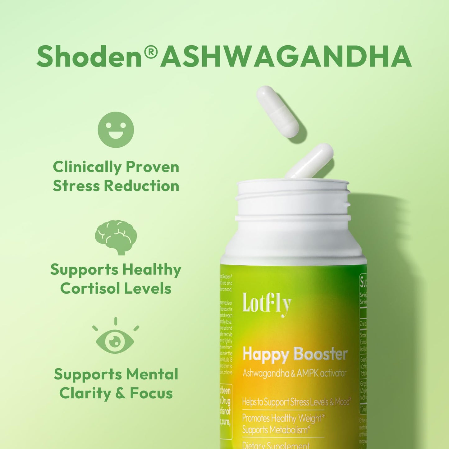 LOTFLY Happy Booster - 30-Day Colon Cleanse Detox for Women & Men | Advanced Gut Support with Ashwagandha, Green Coffee Bean, Ginger Extract | Non-GMO Capsules for Bloating Relief & Digestive Health