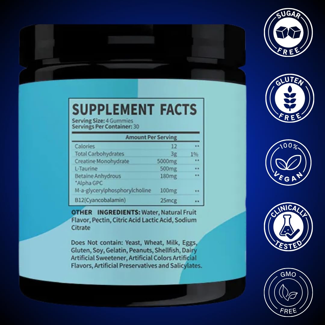 Arause Creatine Monohydrate Gummies, 5000mg, Dietary Supplement, Enhance Energy, Performance Booster, Increase Endurance, Muscle Growth