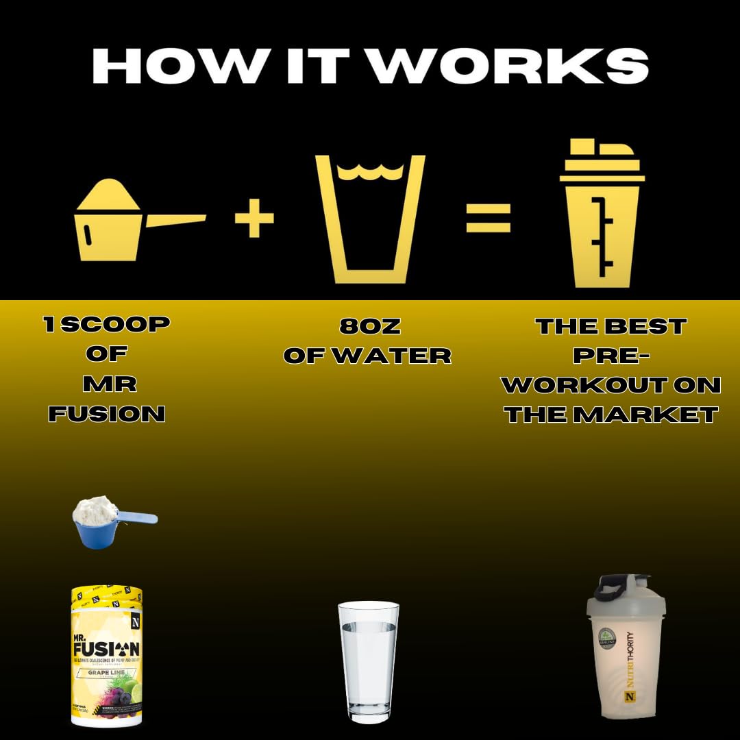Nutrithority Mr.Fusion Pre Workout Supplement, Grape Lime, 40 Servings - Intense Focus & Pumps, Nitric Oxide Booster, No Crash - Powerful Energy Powder to Increase Strength & Gains