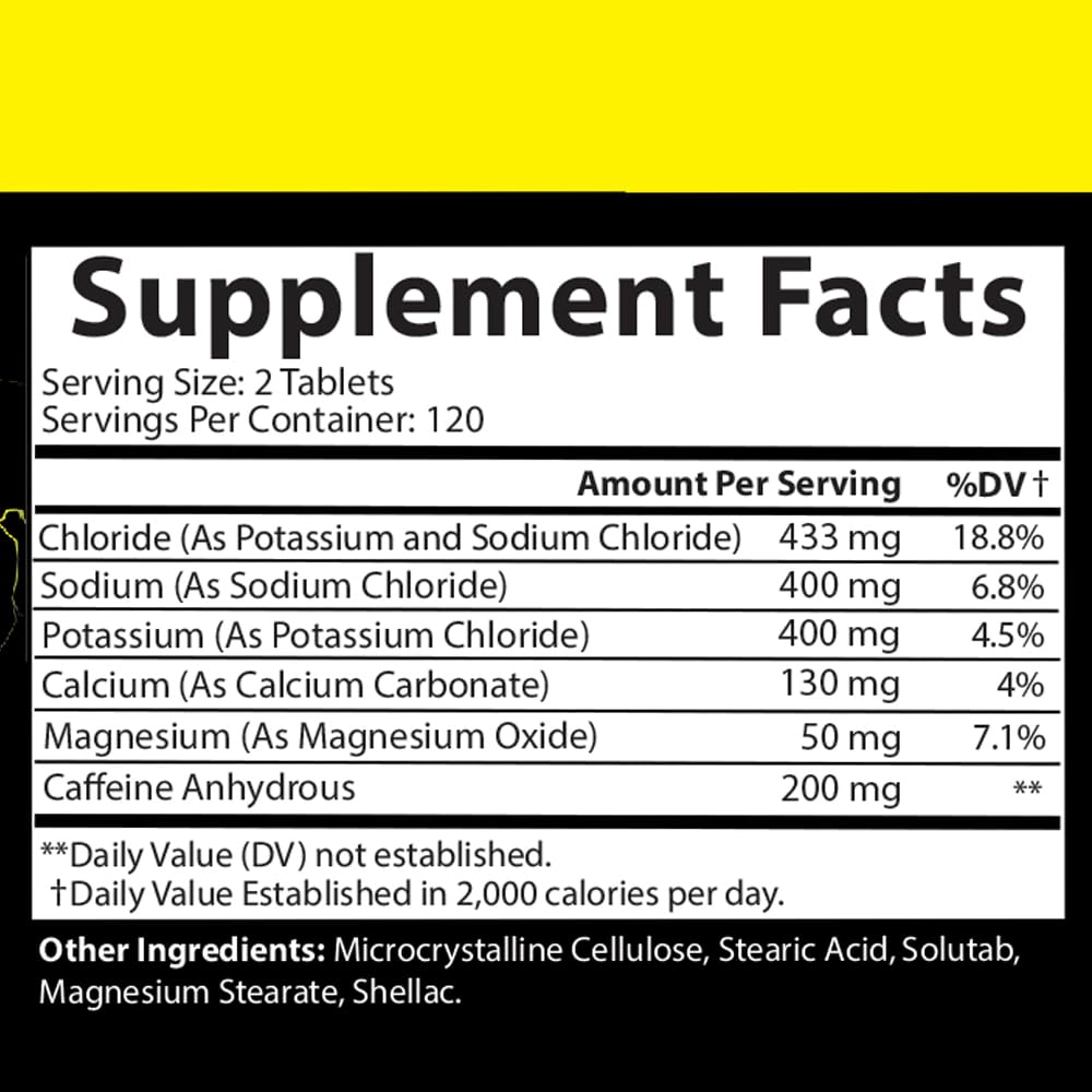 Angry Supplements Electro Lightning Energy Hydration Complex Electrolyte Tablets - Hydrate with Calcium, Magnesium, Sodium, Potassium & Caffeine Pills (240ct, 120 Day Supply)