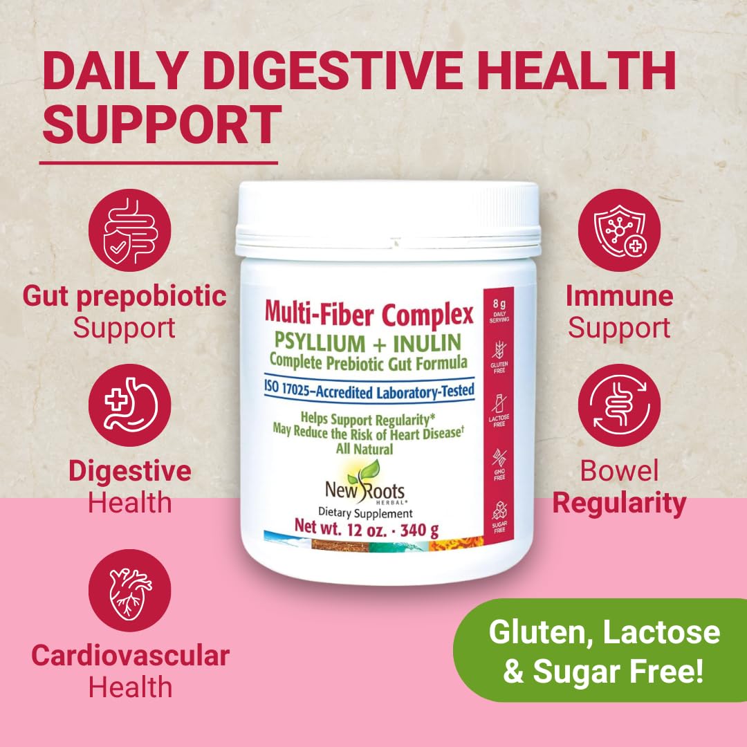 New Roots | Prebiotic Fiber Powder with Psyllium Husk and Inulin (from Chicory Root)| Multi-Fiber Prebiotic Supplement Supports Gut and Digestive Health, Unflavored 12 oz (340 g)