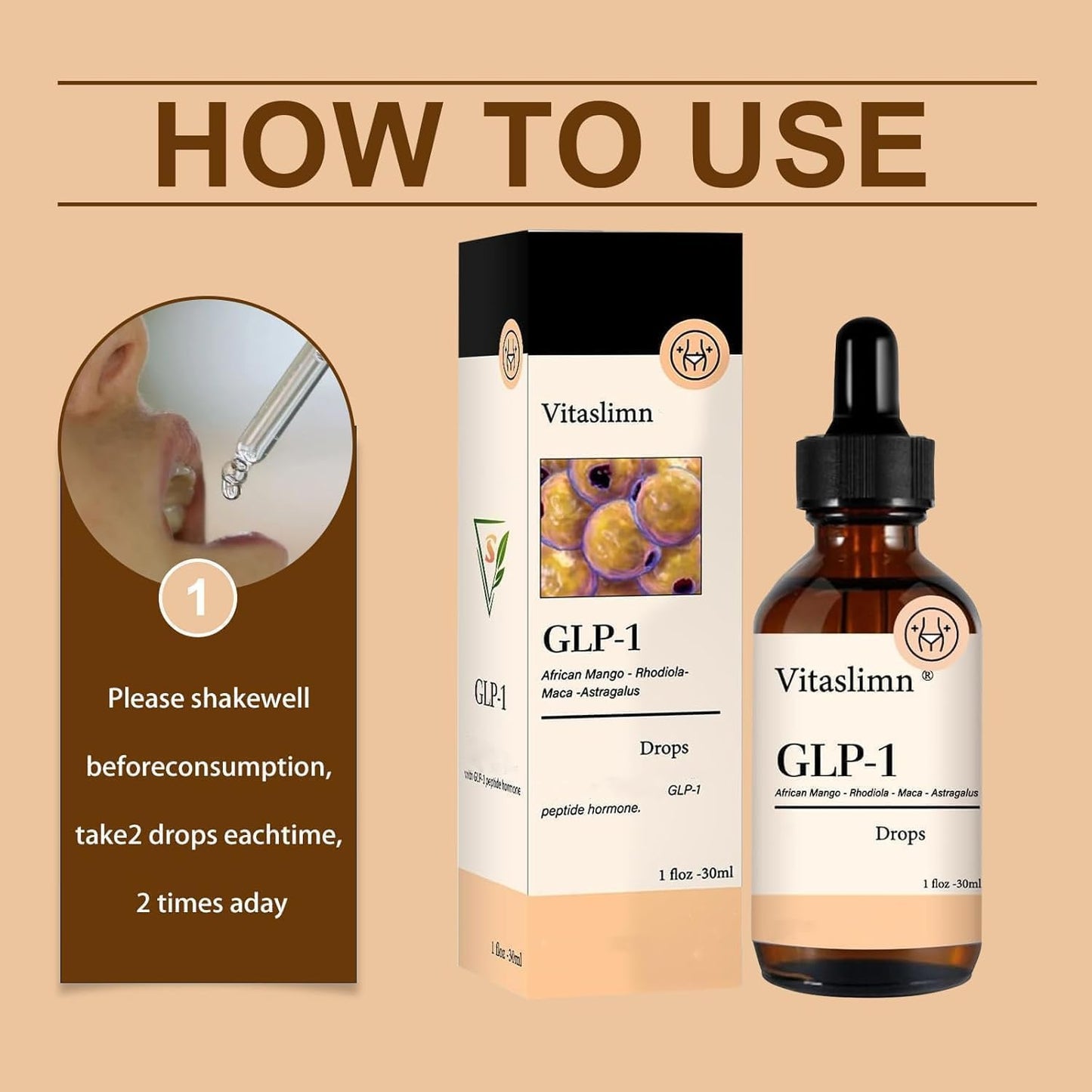 GLP-1 Supplement Drops for Weight & Appetite, Suitable for Men and Women 30ml (1 PCS)