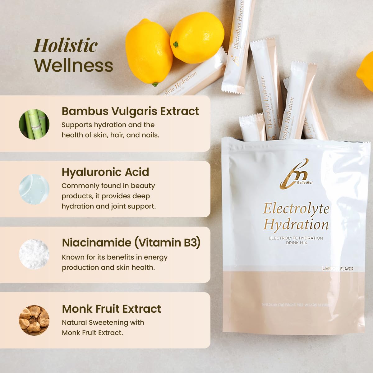 Sugar-Free Hydration - Electrolyte Hydration Packets - Hydration Powder Drink Mix (Lemon Flavor) - Health and Beauty - Non-GMO - Gluten Free - Vegan Friendly - Paleo & Keto Friendly - 10 Calories