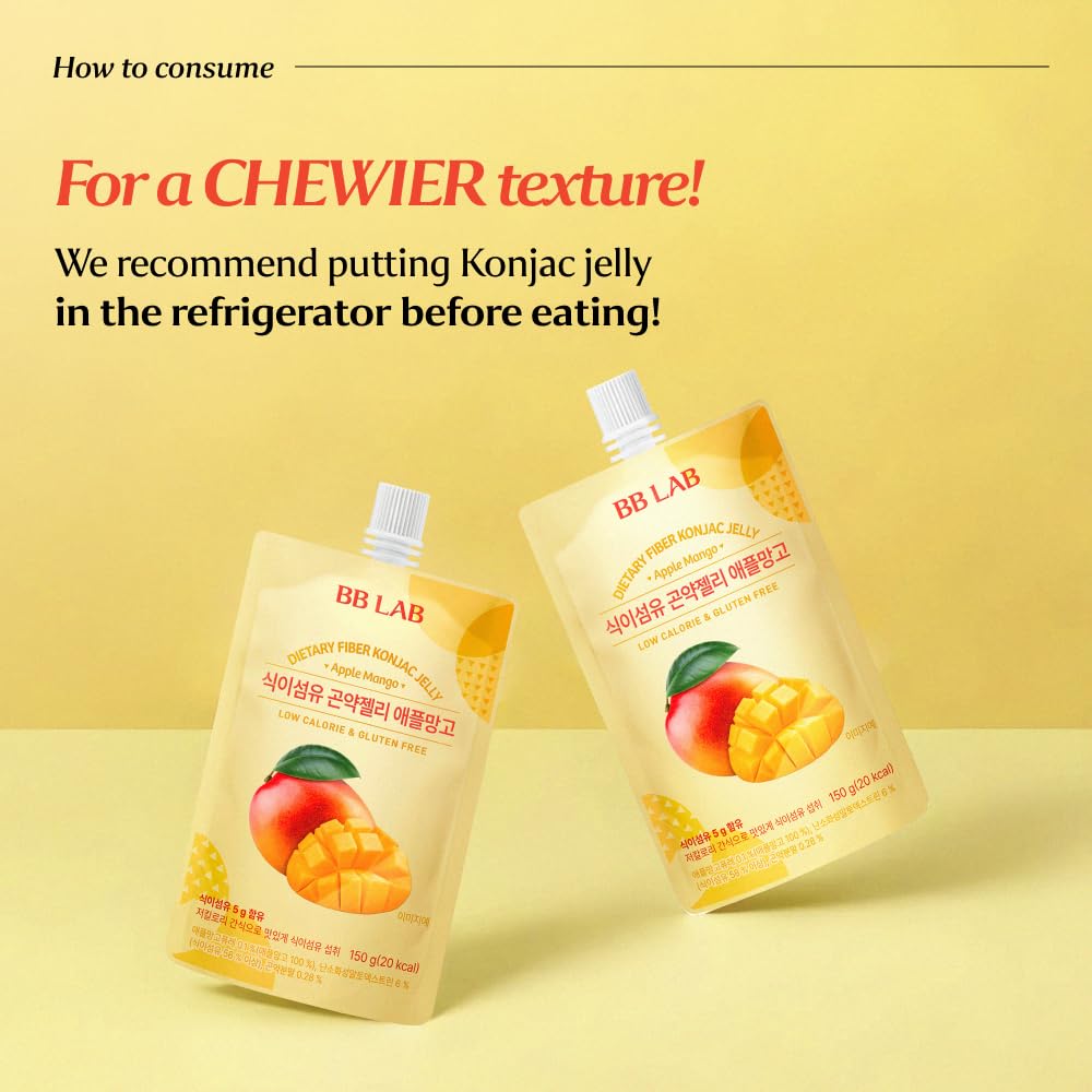 BB LAB Dietary Fiber Konjac Jelly, Apple Mango (10 Packs/52.9 oz) - 5g Fiber, Low-Calorie, Low Sugar (1g), Healthy Korean Snack, Vegan, Gluten-Free, Fiber-Rich Jelly Drink