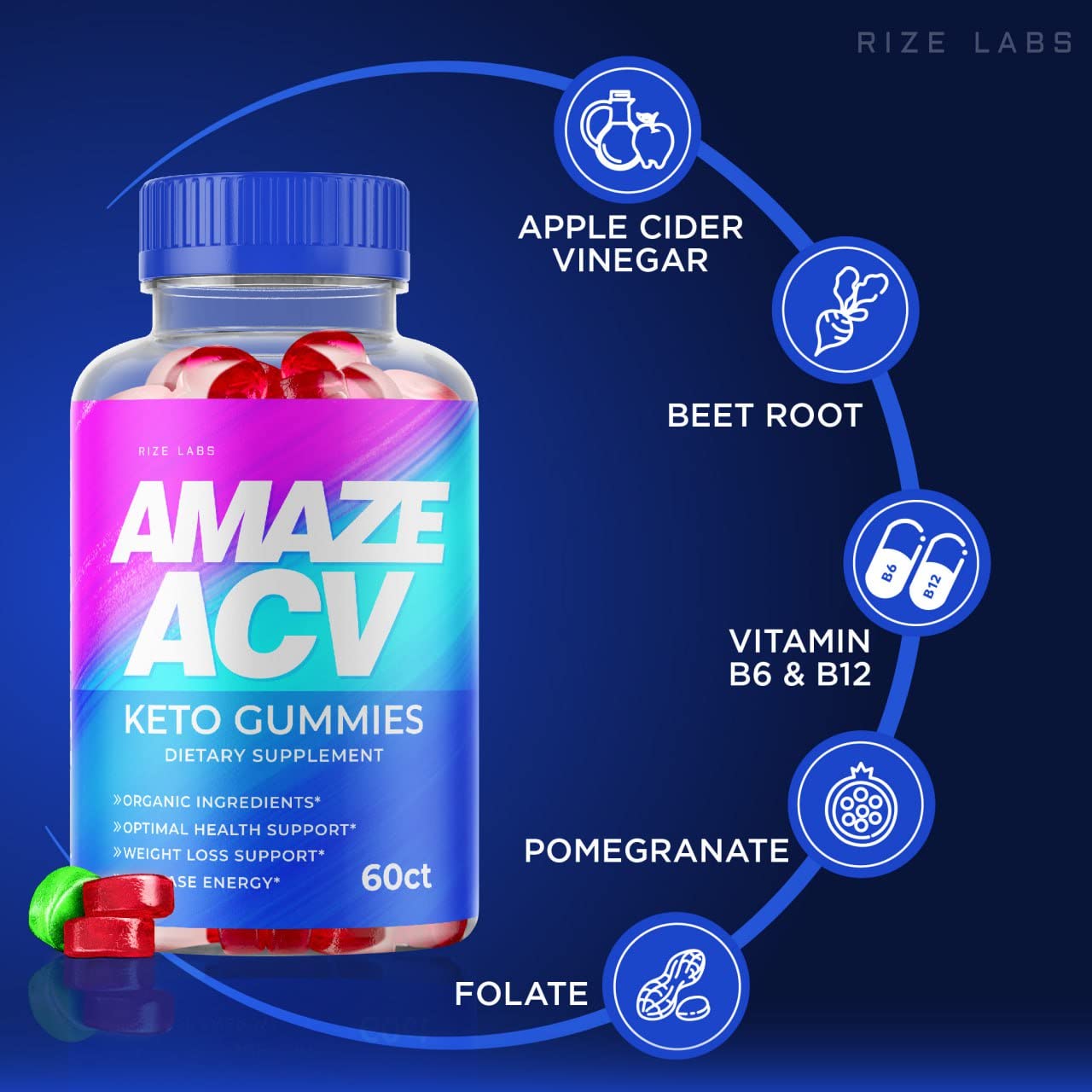rize labs - Amaze ACV Keto Gummies for Weight Loss - Organic Keto Apple Cider Vinegar Gummies, Helps to Increase Energy (120 Gummies) (Pack of 2)