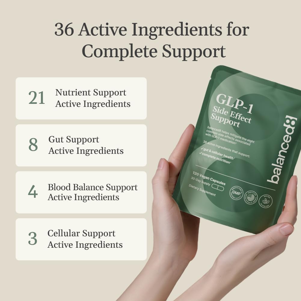 balanced8 GLP-1 Probiotic - GLP1 Side Effect Support Supplement for Semaglutide & Tirzepatide Users, 36 Key Ingredients, Supports Digestive Comfort, Enhances Gut Health, Made in USA, 120 Capsules