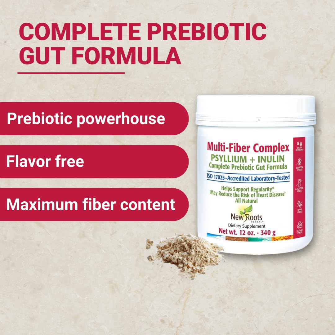New Roots | Prebiotic Fiber Powder with Psyllium Husk and Inulin (from Chicory Root)| Multi-Fiber Prebiotic Supplement Supports Gut and Digestive Health, Unflavored 12 oz (340 g)