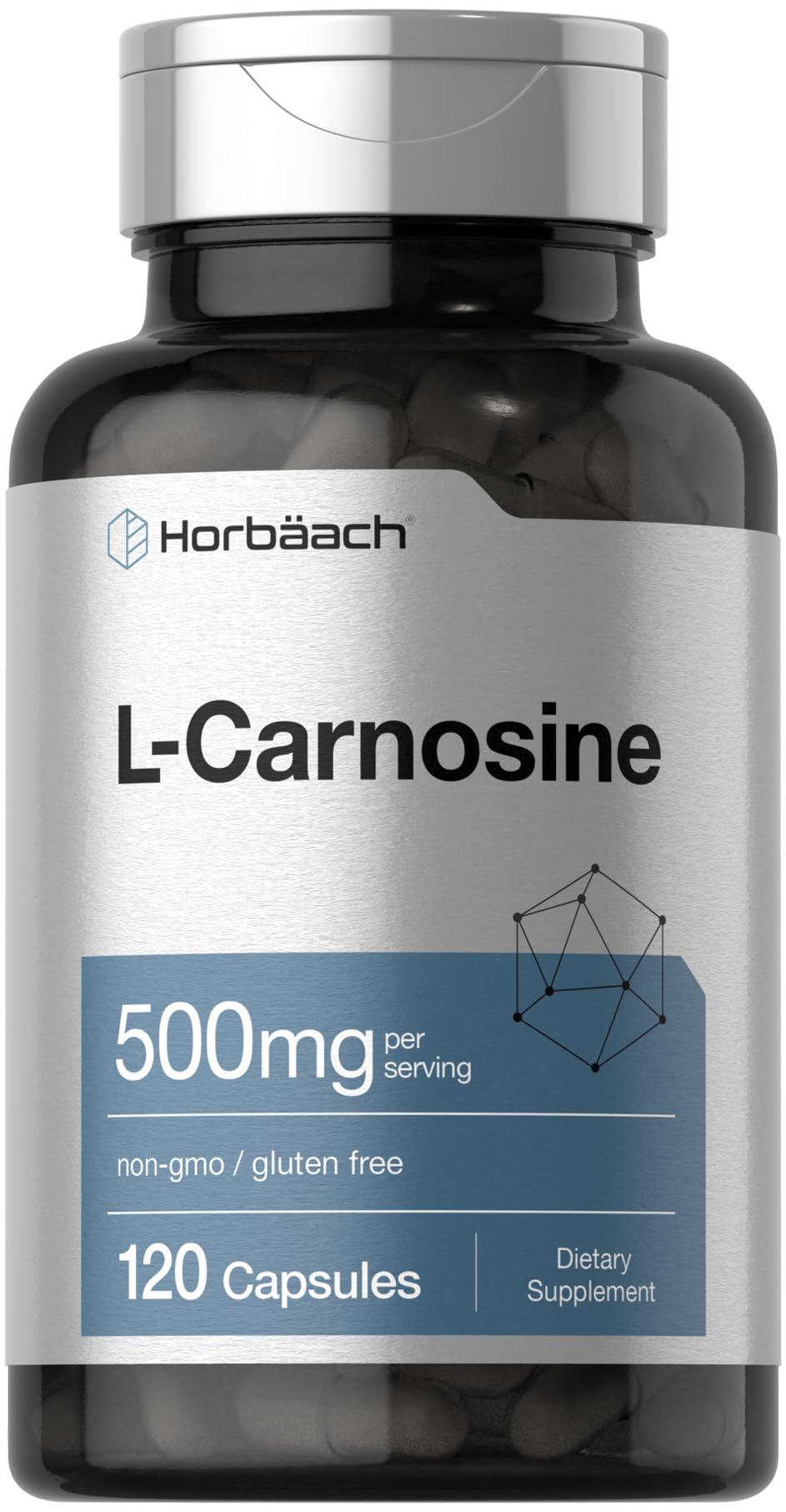 Horbäach L-Carnosine 500mg | 120 Capsule Supplement | Non-GMO & Gluten Free Powder Pills