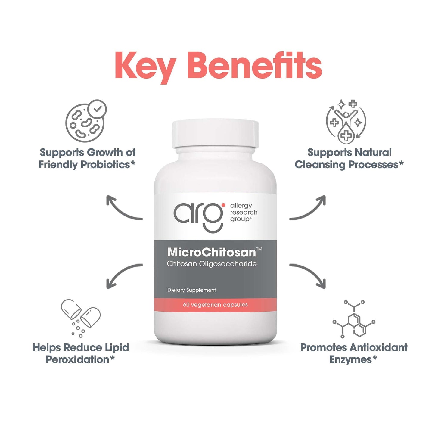 Allergy Research Group MicroChitosan Supplement - Chitosan, Chitosan Oligosaccharide, Cleansing Support Binder, Enhanced Detoxification, 1800mg Vegetarian Pills - 60 Count