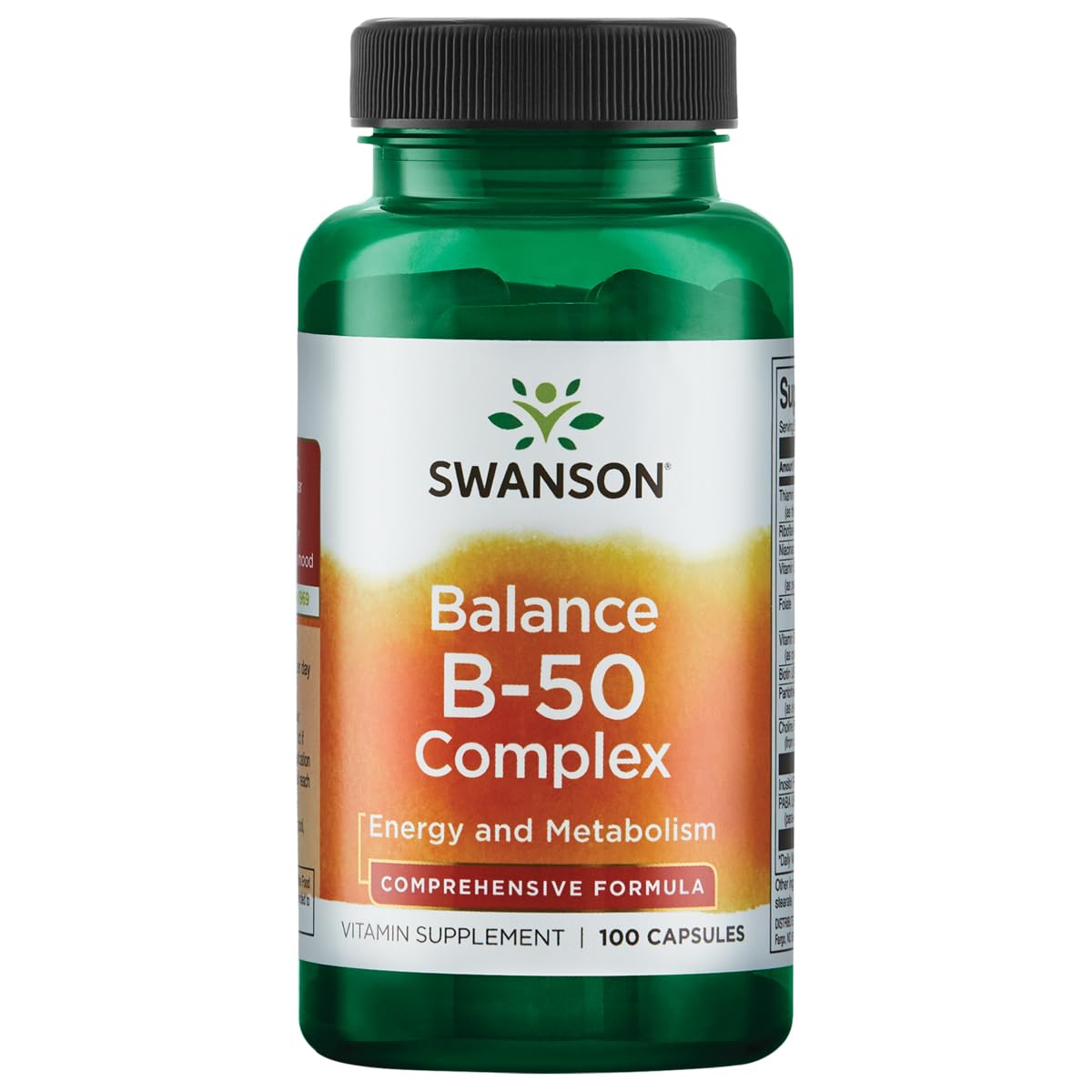 Swanson B-50 B-Complex Vitamins Energy Cardio Stress Metabolism Support 100 Capsules (Caps)