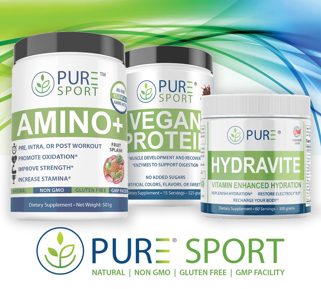 PURE® Amino+ Supports Active Lifestyles and Workout Performance. All 9 Essential Amino Acids & Arginine + Citrulline (501g, 30 Servings 1 Month Supply!) Fruit Splash Flavor!