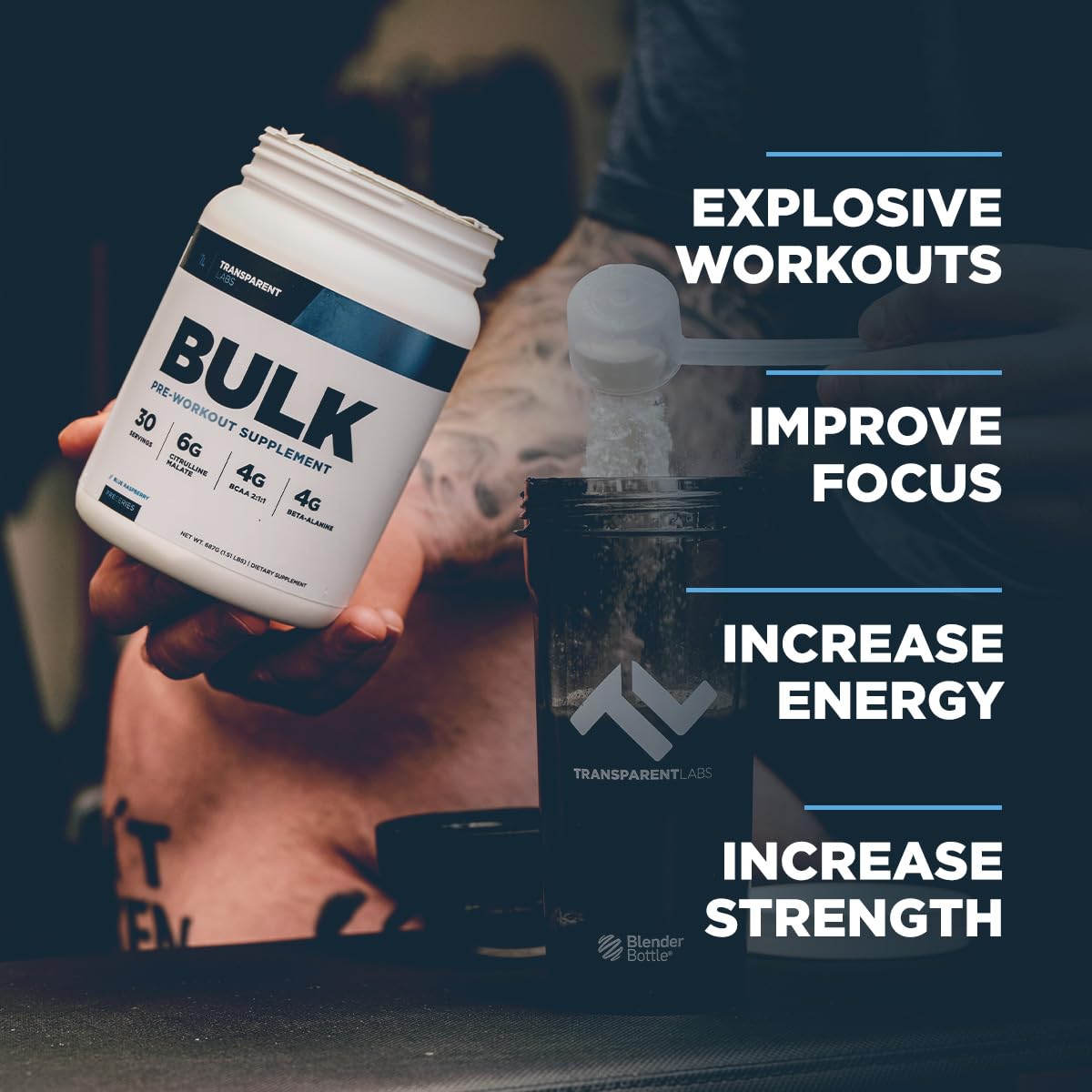 Transparent Labs Bulk Pre Workout Powder - Naturally Sweetened Advanced Pre-Workout Formula for Muscle Building and Strength - 30 Servings, Peach Mango