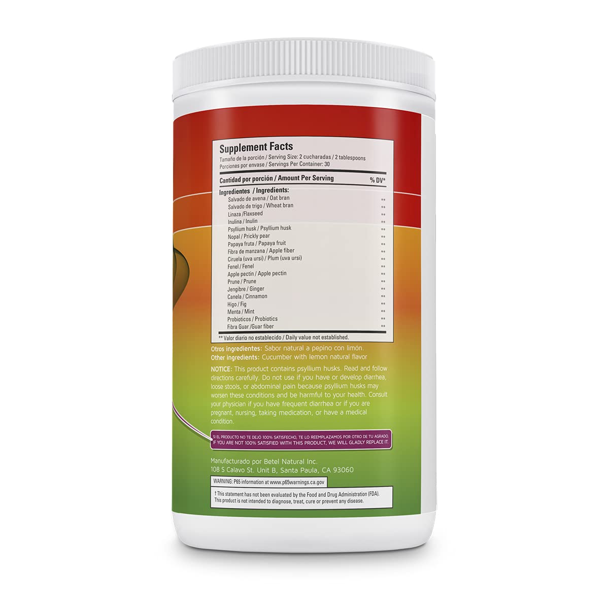 Betel Natural Daily Fibra Suave Formula/Gentle Formula - Gentle Fiber Cleanse (Passion Fruit)