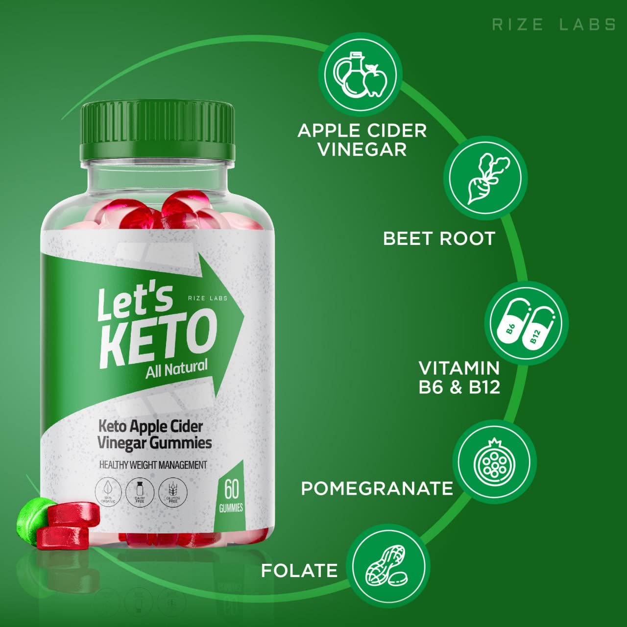 rize labs - Lets Keto Apple Cider Vinegar Gummies for Weight Management Loss - Advanced Formula - All Natural Ingredients (120 Gummies) (Pack of 2)