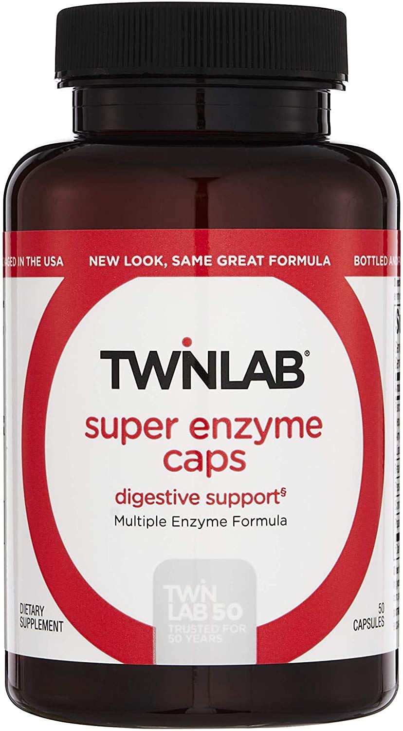 Twinlab Super Enzyme Caps - Constipation Supplement with Digestive Enzymes - 50 Capsules
