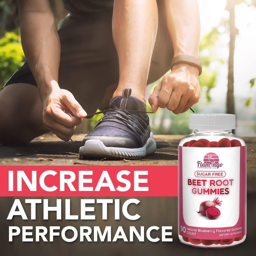Flamingo Supplements Sugar Free Nitric Oxide Beet Root Gummies - Beet Root Chewables for Athletic Performance, Nitric Oxide Booster, Energy, Blood Flow and Circulation - 90 Beets Root Gummy Chews.