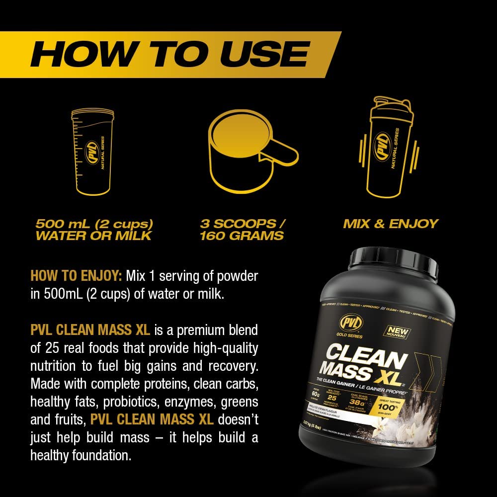 PVL Gold Series - Clean Mass XL - The Clean Muscle Mass Gainer - 5 LB - Vanilla Ice Cream