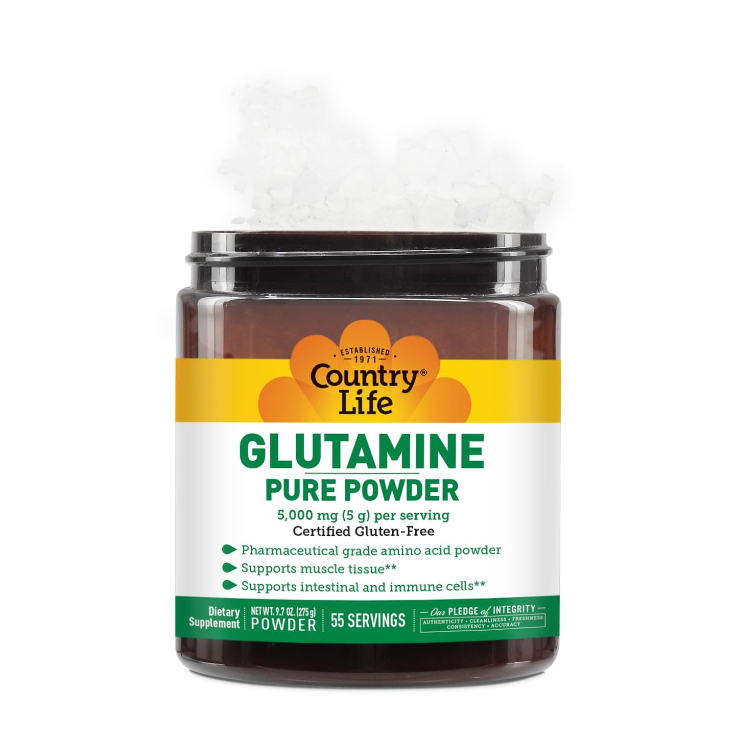 Country Life Glutamine Pure Powder - 5000mg L-Glutamine - Muscle Tissue, Gut Health, Immune Support - Gluten-Free Certified - Ideal Pre/Post Workout Amino Acid Supplement, 55 Servings, 9.7oz