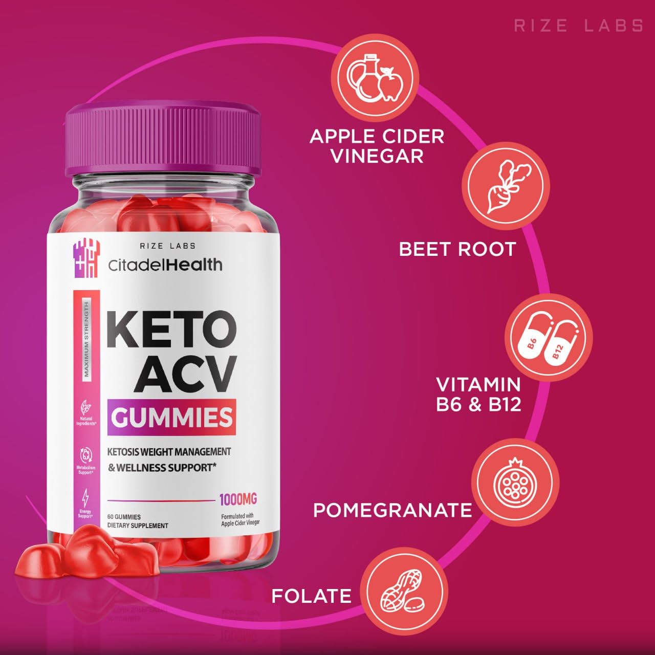 (2 Pack) Citadel Health Keto Gummies - Citadel Health Keto ACV Gummies for Advanced Weight Loss Body Boost Keto Gummies with Apple Cider Vinegar Supplement Belly Fat (120 Gummies)