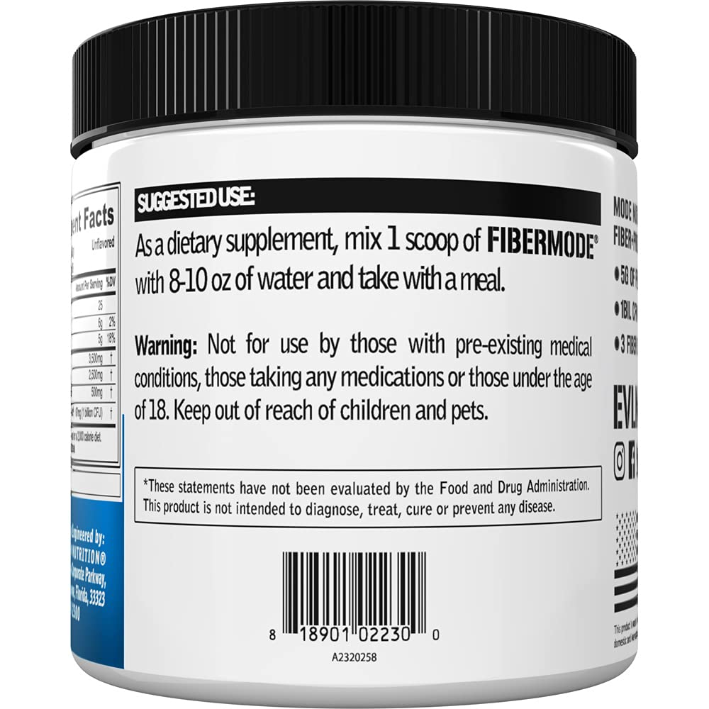 Evlution Nutrition FiberMode - Fiber + Probiotic Powder - Digestive Health & Immune Support - 1bil CFU Probiotics + 5g Fiber - Gluten Free & Vegan - Unflavored - Dietary Supplement - 30 Servings