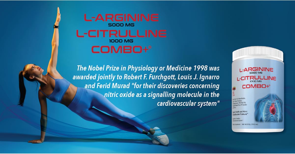 L-arginine & L-citrulline Combo+ - Cardio Health & Nitric Oxide Circulation Support, Workout, & Training Supplement Drink Mix (30 Servings, Over 13g per, 1 Month Supply!) Mixed Berry Flavor!