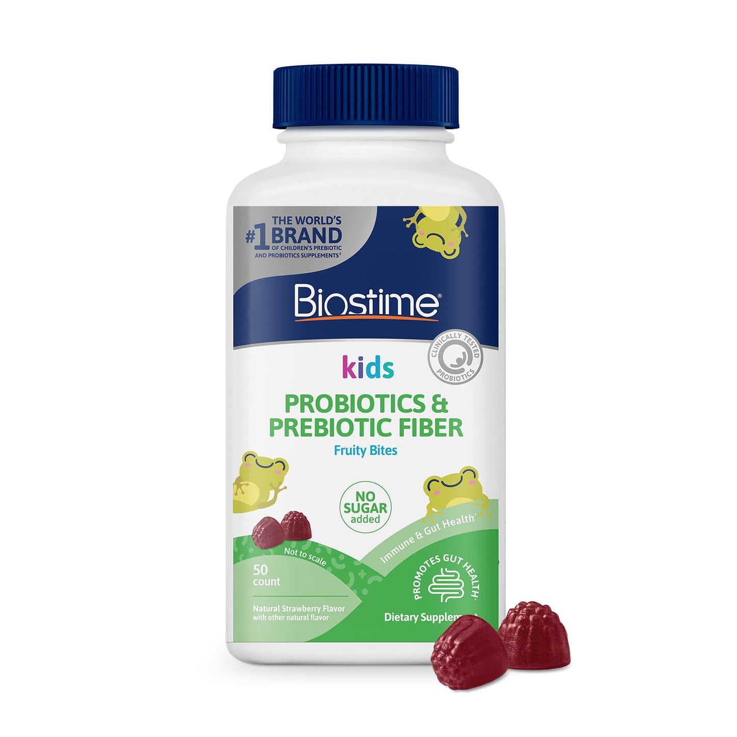 Biostime Kids Probiotic & Prebiotic Fiber Fruity Bites (Ages 4+)| Probiotics for Kids | Includes FOS to Support Digestive Health| No added sugar gummies |Free from Top 9 Allergens |50 Count