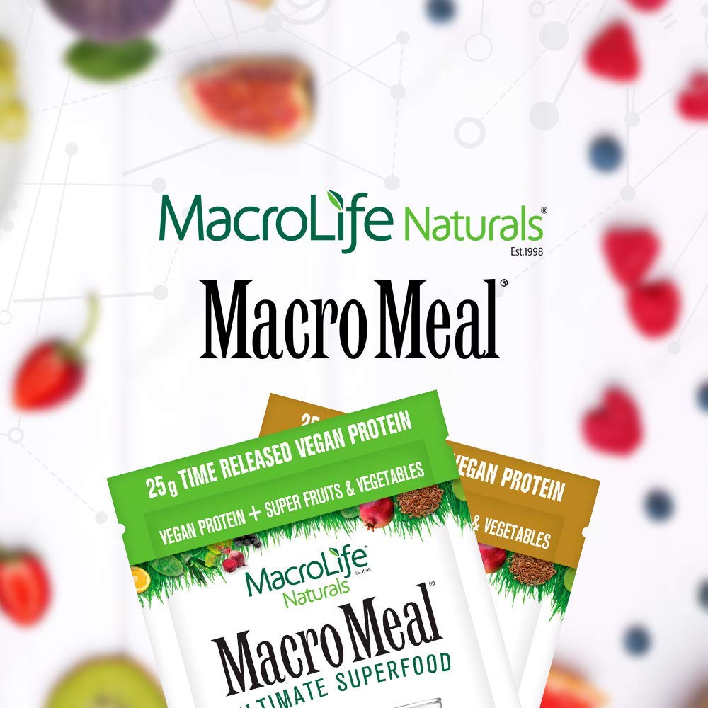 MacroLife Naturals MacroMeal Vegan Vanilla Superfood Supplement Powder Protein + Greens, Probiotics, Digestive Enzymes, Fiber - Energy, Detox, Immune - Non-GMO, Gluten-Free- 10 Packet Servings