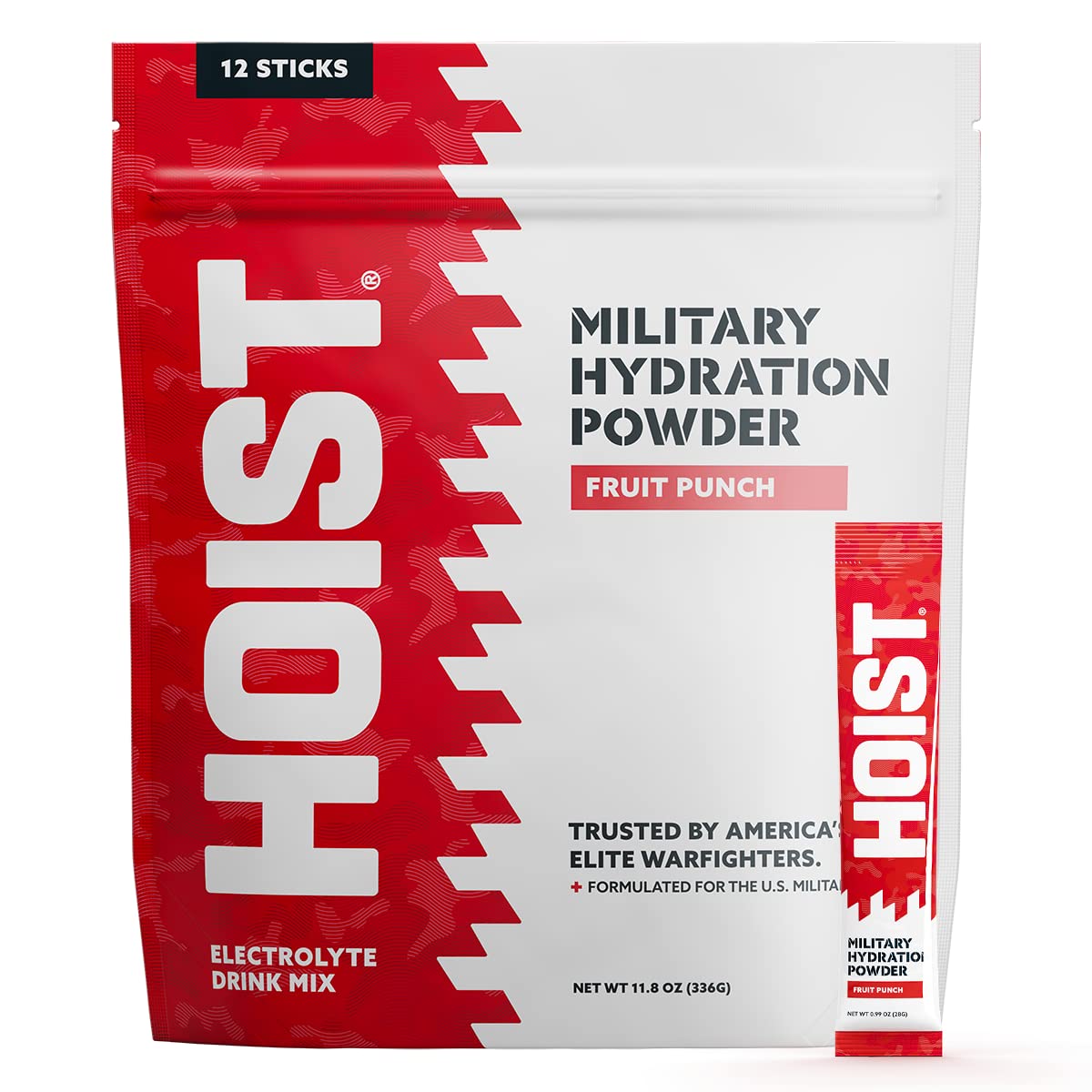 HOIST Premium Military Hydration Powder - Electrolyte Drink Mix - Powder Stick Pack, Fruit Punch (12 Sticks Per Pack)