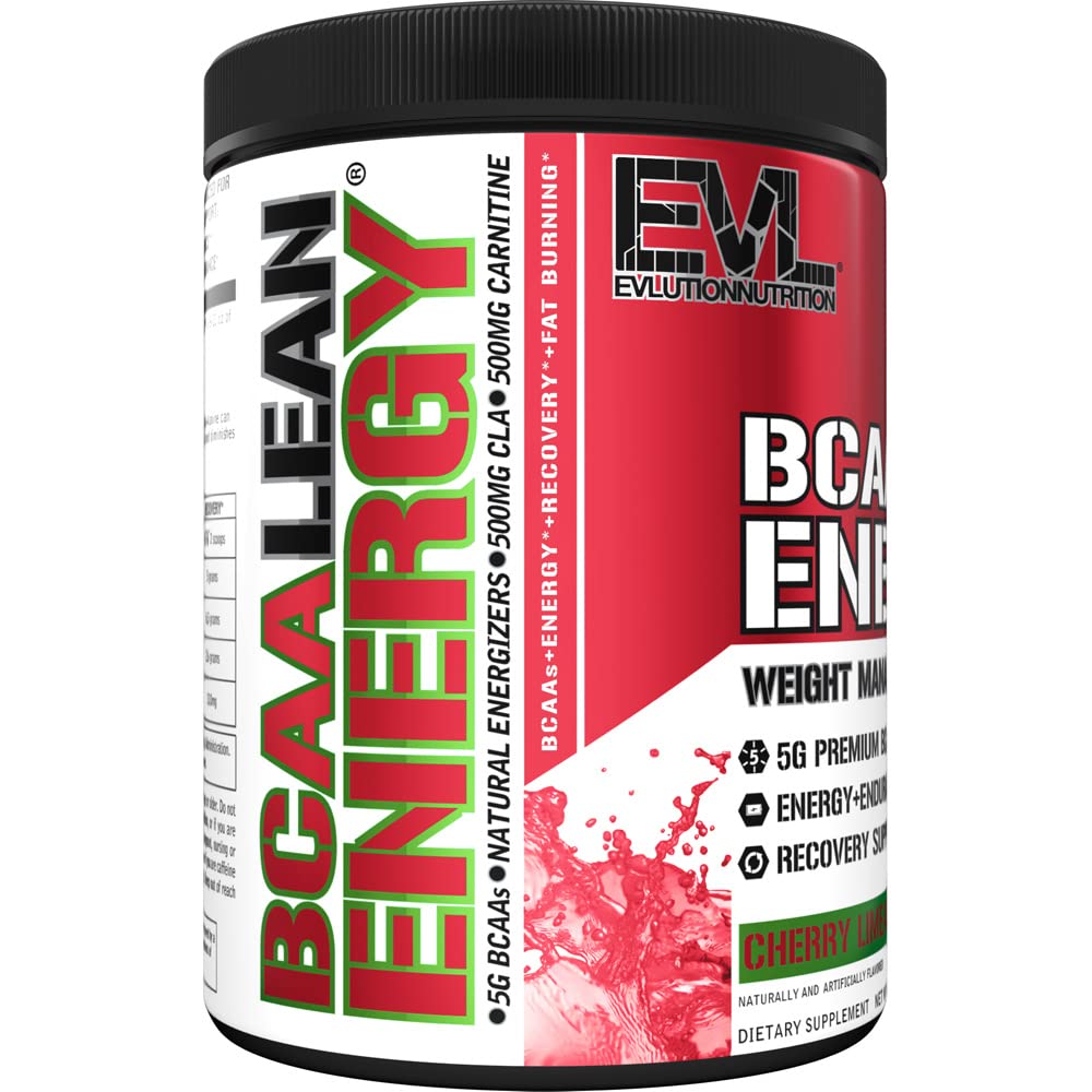 EVL BCAA Lean Energy Powder - Pre Workout Green Tea Fat Burner Support with BCAAs Amino Acids and Clean Energizers - Post Workout Recovery Drink for Lean Muscle Recovery - Cherry Limeade